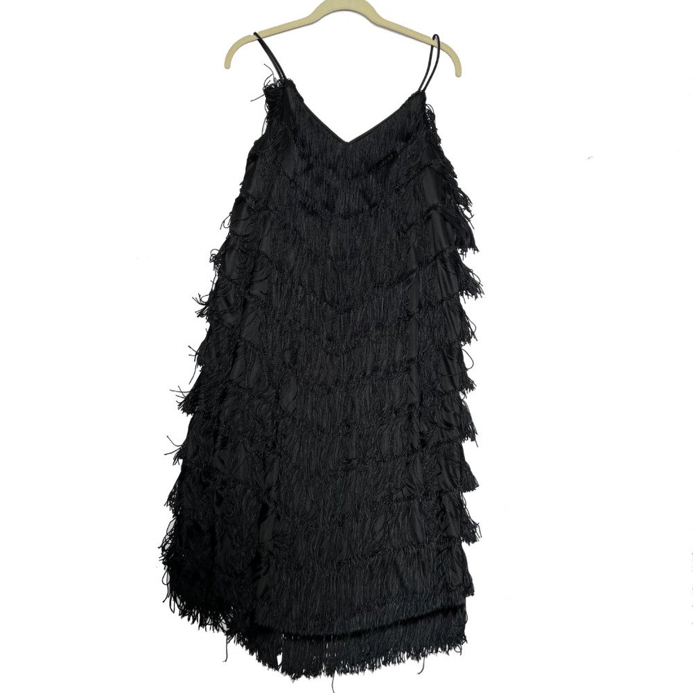 Flapper-y, black fringe party dress